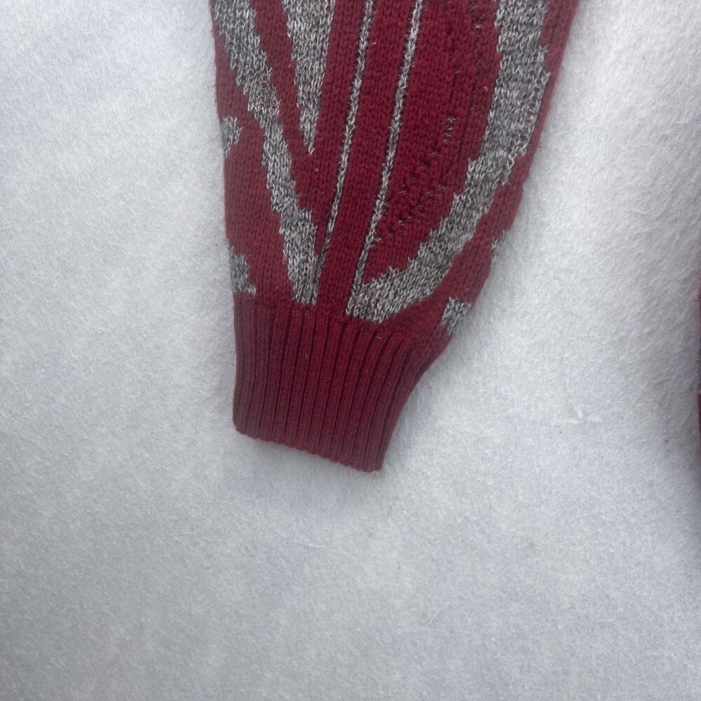 London Fog Knit Sweater Mens M Maroon Gray Ribbed Hem VTG Grandpacore Cabincore - Picture 6 of 12